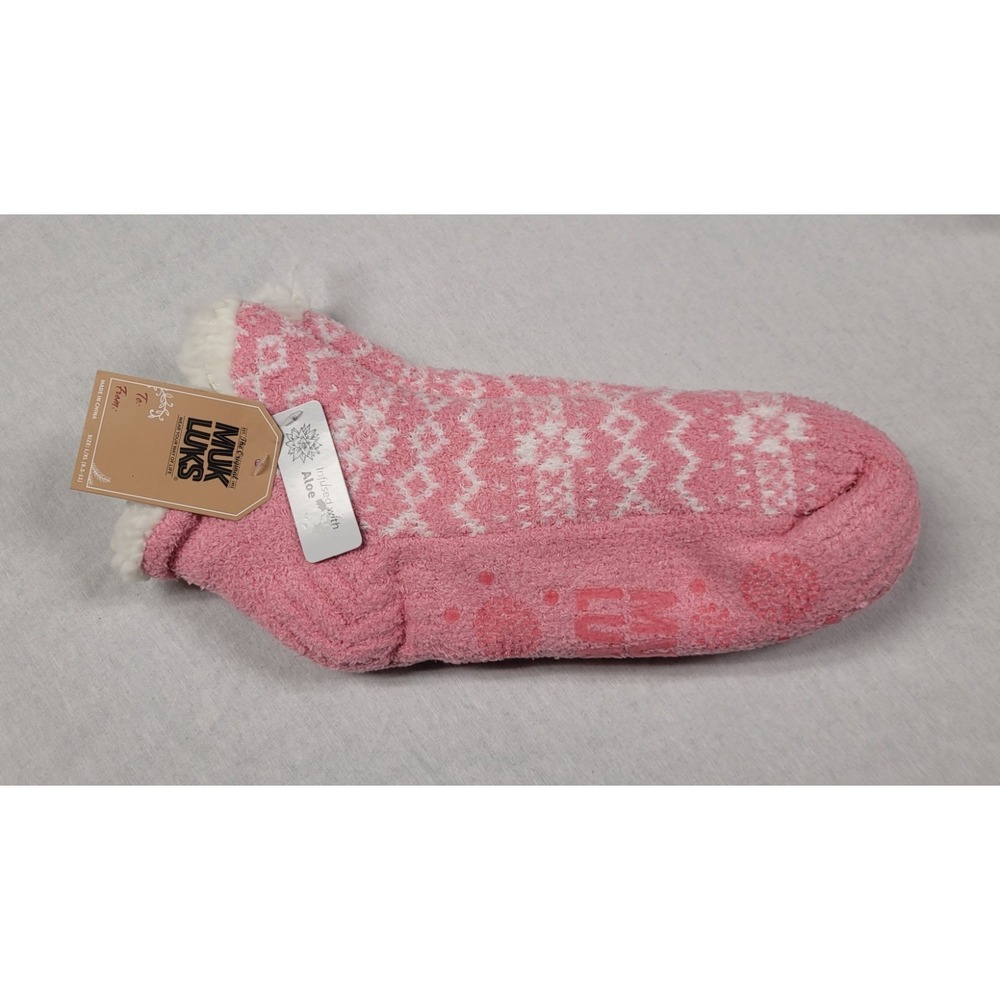 Muk Luks Shortie Cabin Socks Pink Aloe-infused Slipper Socks Womens L/XL NWT